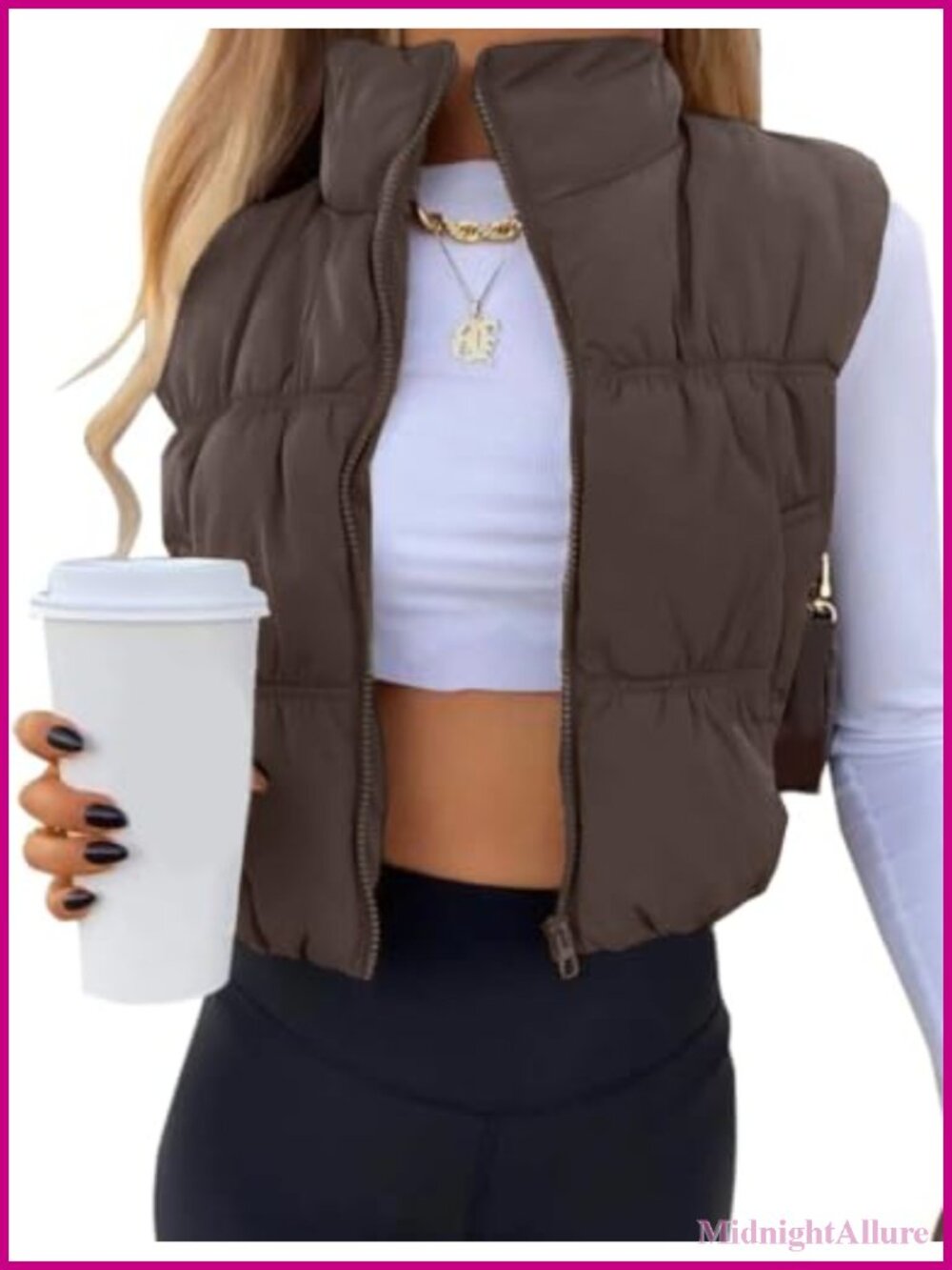 Womens Cropped Puffer Vest Zip Up Stand Collar Lightweight Sleeveless Padded